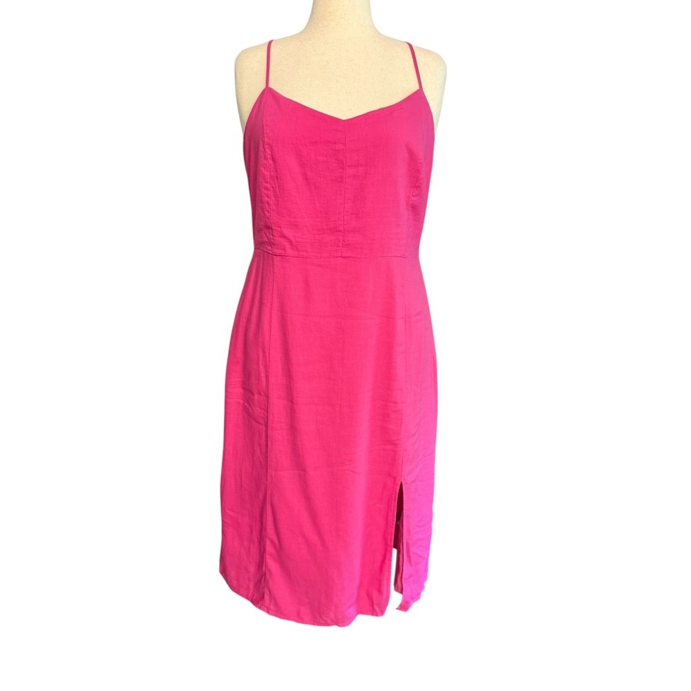 J.Crew Womens Pink Linen Blend Smocked Back Midi Dress CA434 Size 16